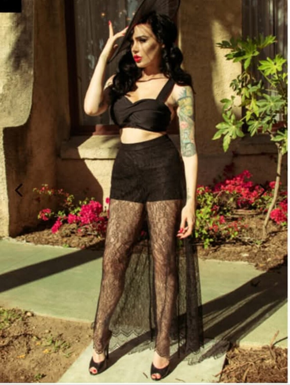 La Femme En Noir Black Lace Palazzo Pants
